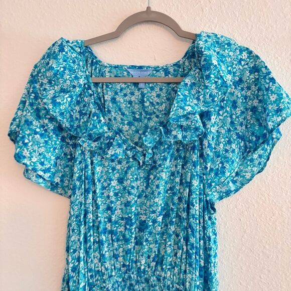 Draper James Womens Small Flutter Sleeve Maxi Dress Blue Aster Floral XXL - Picture 2 of 5